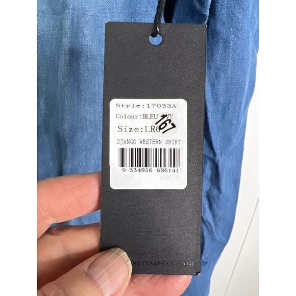 One Teaspoon Men's Django Western Shirt in Blue Ivy Size Large NWT - Picture 5 of 8